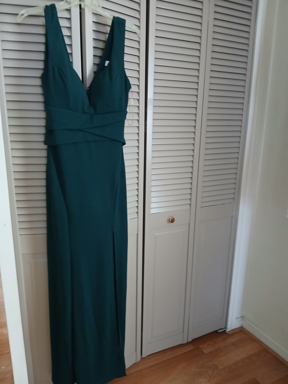 Deep V Maxi Evening Gown in Teal Green